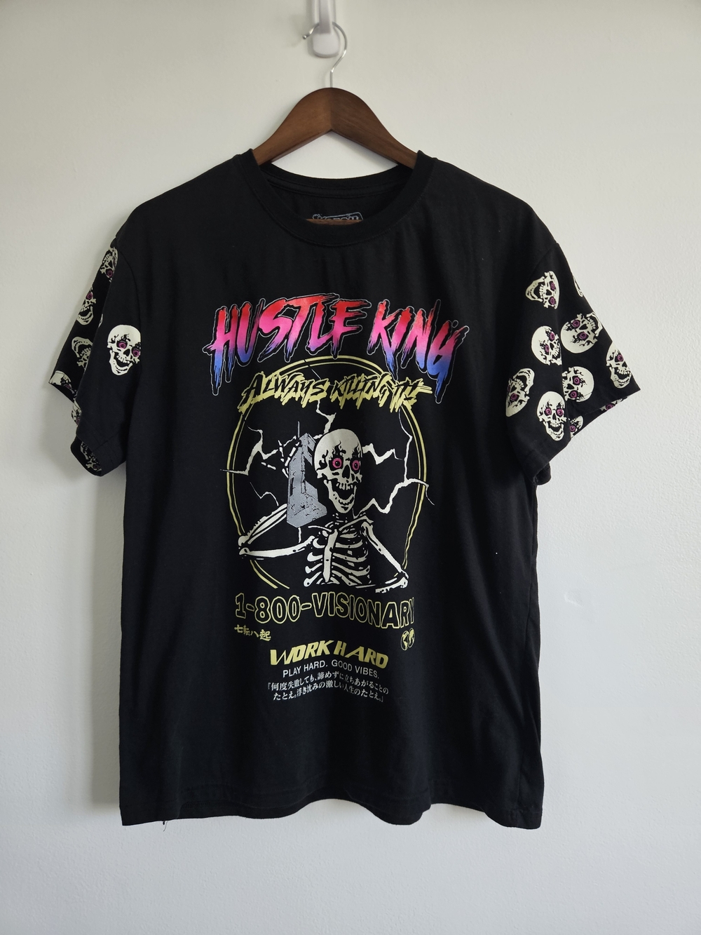 Fresh Laundry "Hustle King" Skeleton Skull T Shirt Tee Large